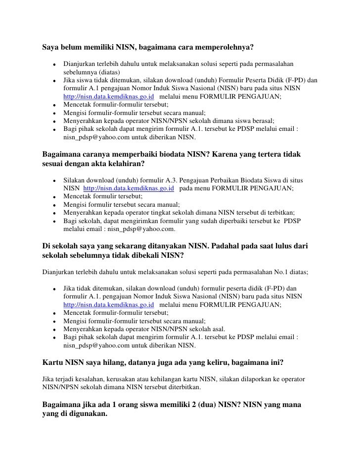Pertanyaan Seputar Nisn