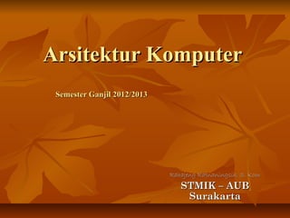 Arsitektur Komputer
Semester Ganjil 2012/2013

Rahajeng Ratnaningsih, S. Kom

STMIK – AUB
Surakarta

 