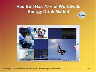Copyright © 2009 Pearson Education, Inc. Publishing as Prentice Hall 21-16
Red Bull Has 70% of Worldwide
Energy Drink Market
 
