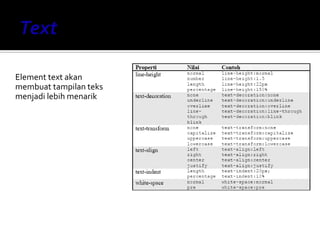 Element text akan
membuat tampilan teks
menjadi lebih menarik
 
