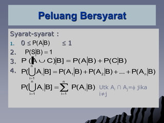 Peluang BersyaratSyarat-syarat :0                12.                               3.                                                                           4. Utk Ai∩ Aj= jikai≠j
