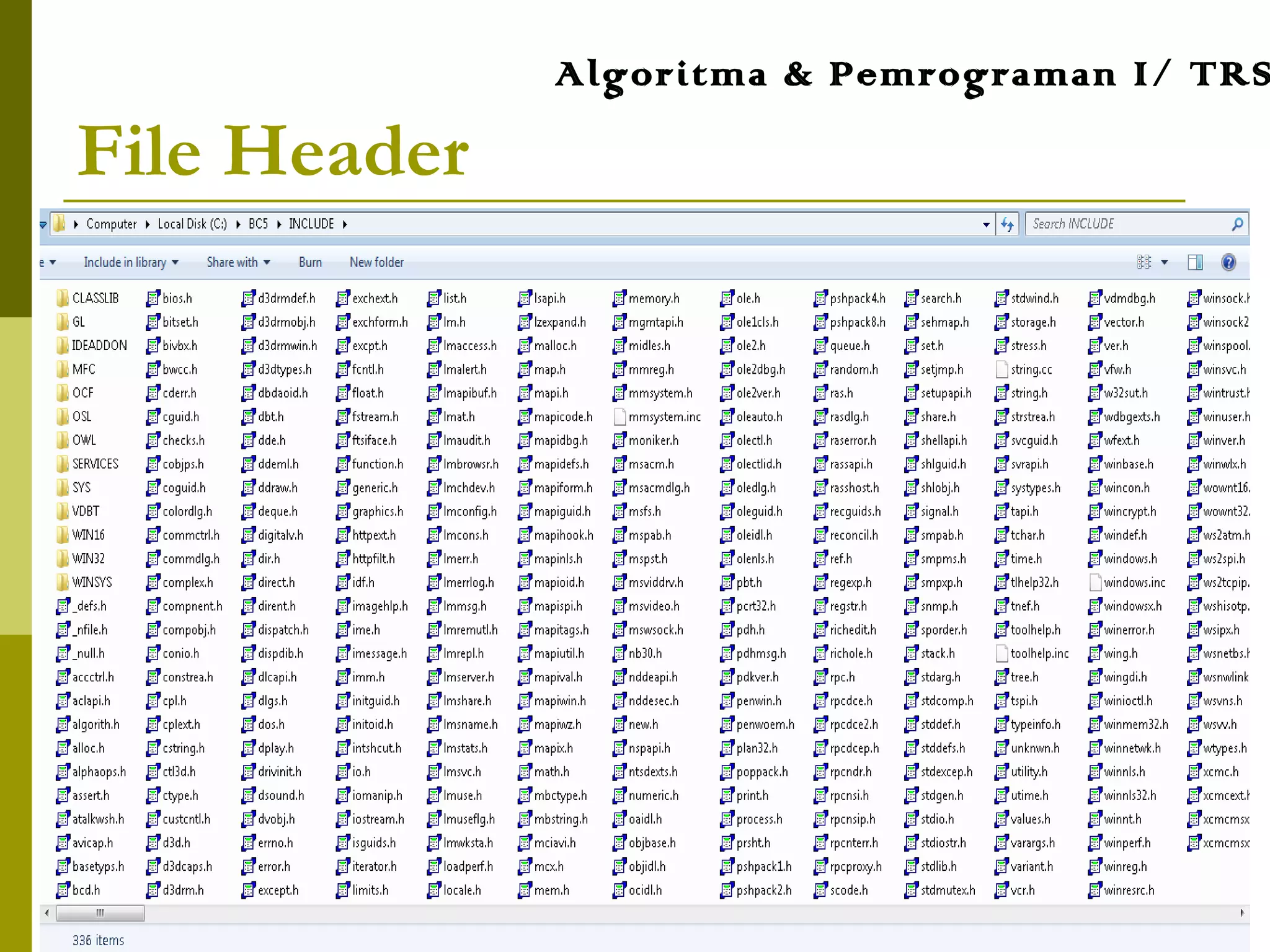 File Header
Algoritma & Pemrograman I/ TRS
 
