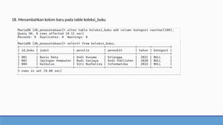 18. Menambahkan kolom baru pada table koleksi_buku
 