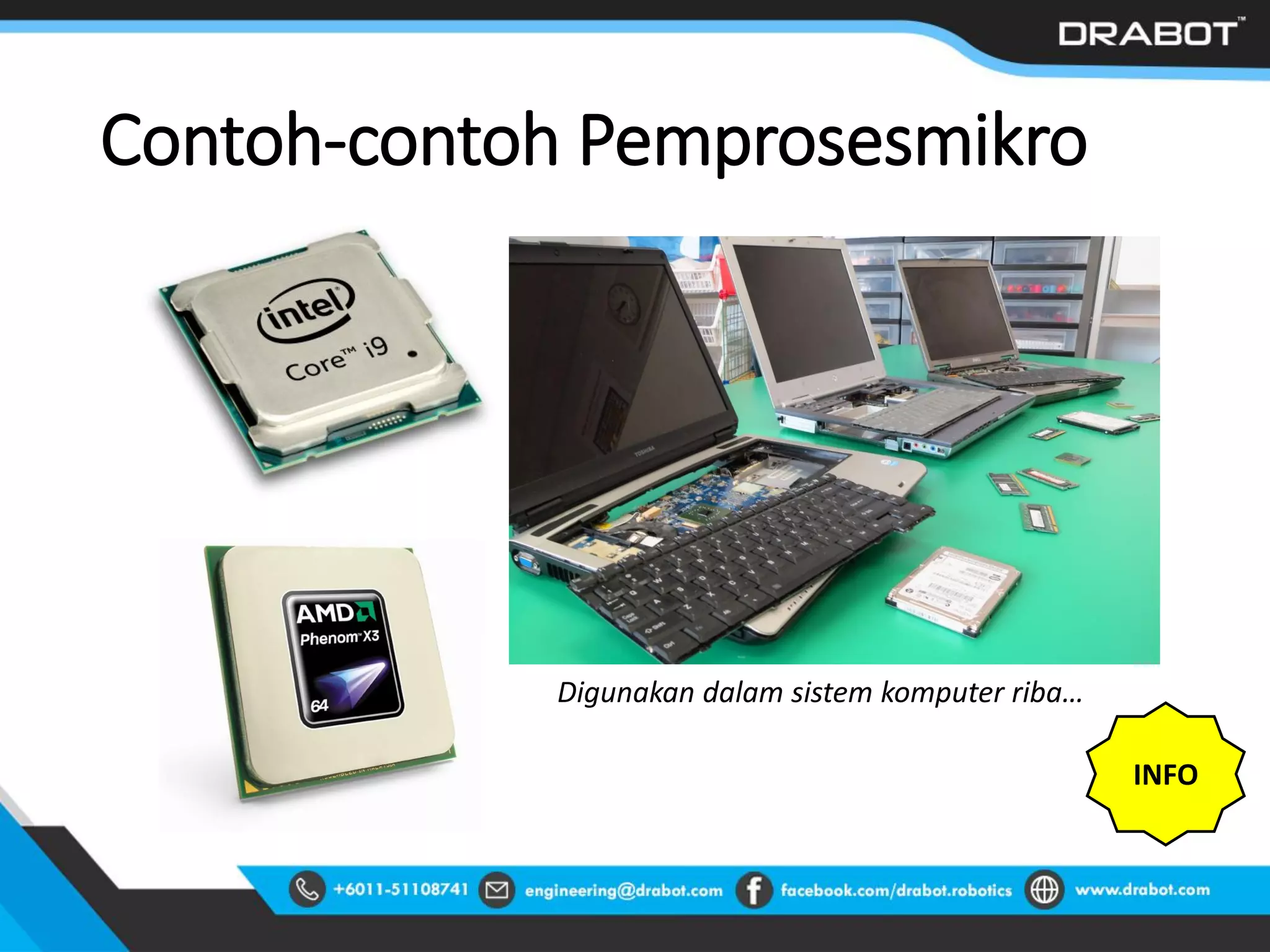 Contoh-contoh Pemprosesmikro
Digunakan dalam sistem komputer riba…
INFO
 