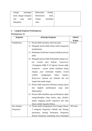 RPP 2013 Strategi Pemasaran Pertemuan 14 uh 2 | DOC