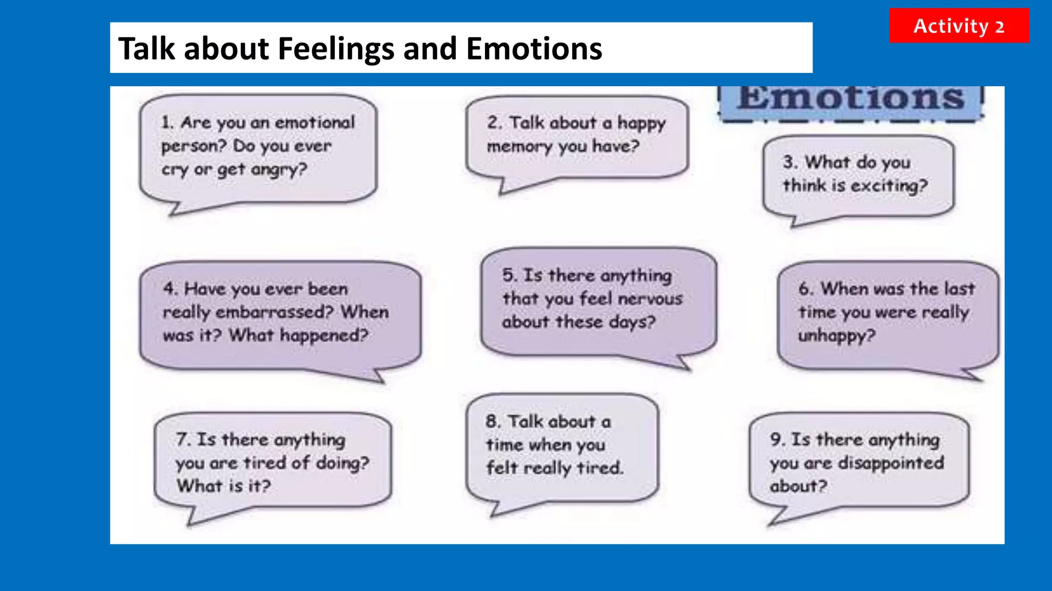 Talk about Feelings and Emotions
Activity 2
 
