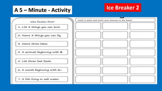 A 5 – Minute - Activity Ice Breaker 2
 