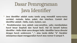 Pemrograman Berorientasi Obyek Java 1 Pertemuan 2 | PPTX