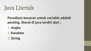 Pemrograman Berorientasi Obyek Java 1 Pertemuan 2 | PPTX