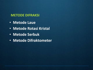 METODE DIFRAKSIMetode LaueMetodeRotasi KristalMetodeSerbukMetodeDifraktometer