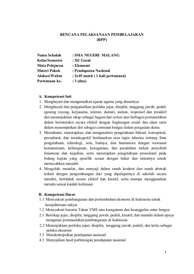 Rpp Ekonomi Sma Xi Kd 3 3 Pertemuan 3