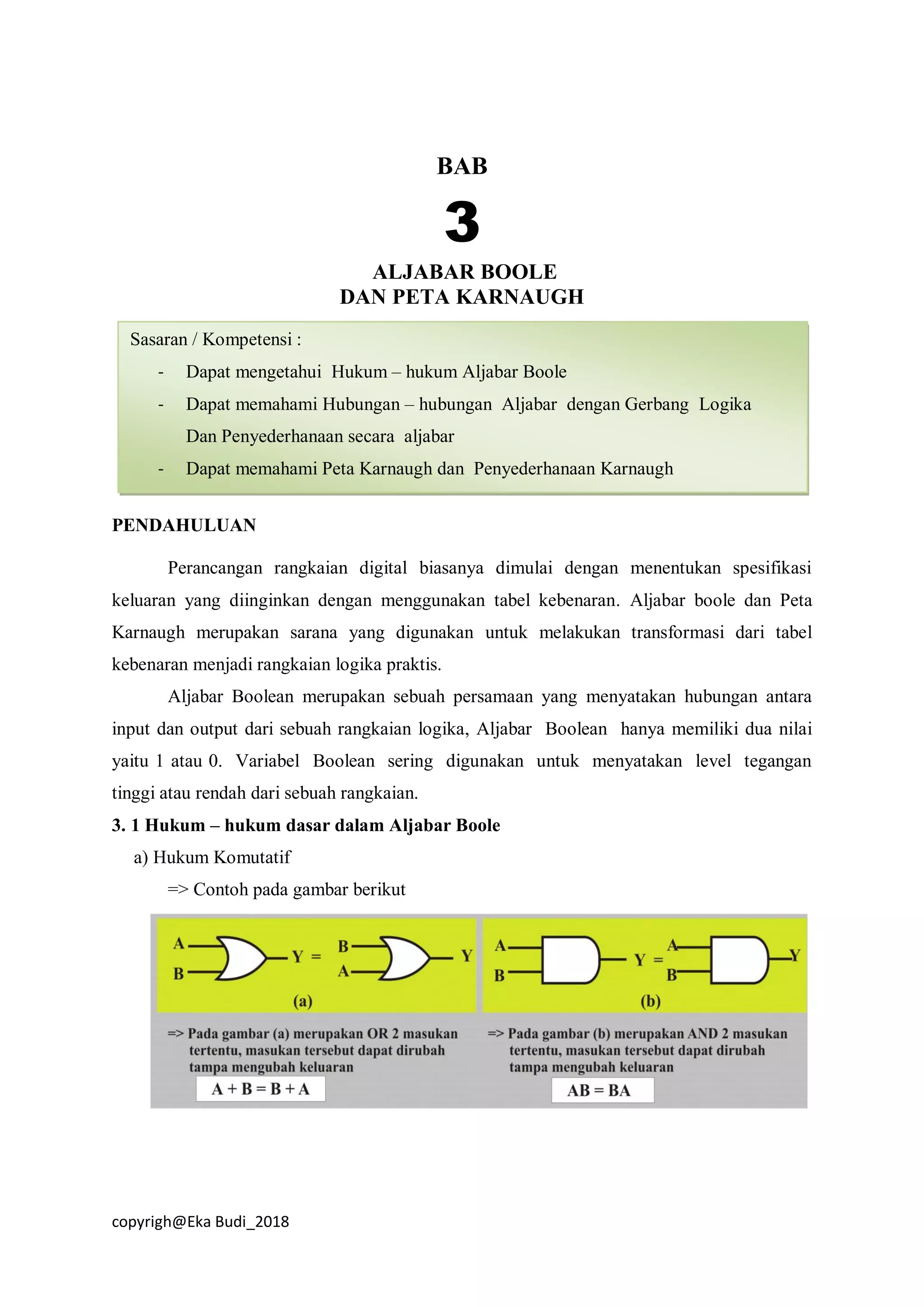 Pertemuan 3 aljabar boole dan peta karnaugh | PDF