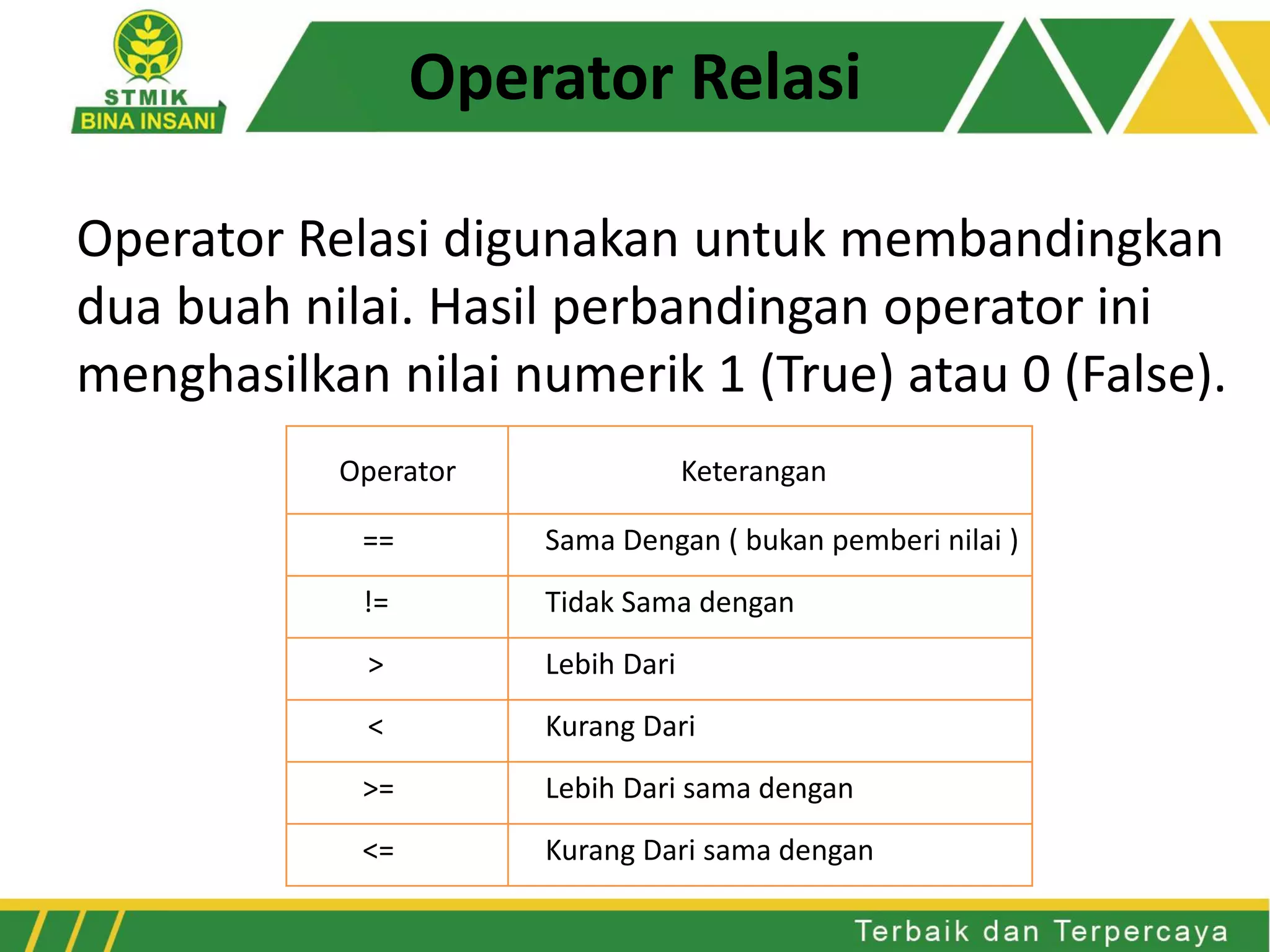 Pertemuan 3 Operator | PPT