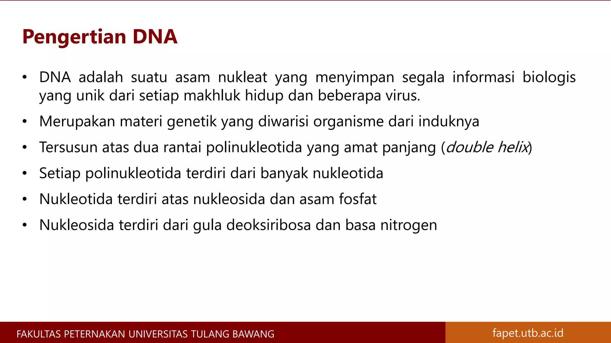 Materi Genetik Kromosom, Gen, DNA, dan RNA - Materi Genetika Ternak | PPTX