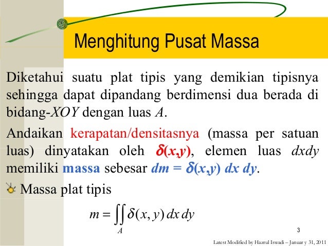 Kalkulus 2 Bab Aplikasi Integral Rangkap Dua Menghitung Pusat Massa