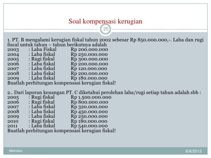 Contoh Soal Dan Jawaban Kompensasi Kerugian Fiskal – IlmuSosial.id