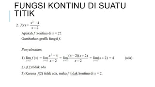 FUNGSI KONTINU DI SUATU
TITIK
 