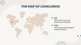 THE MAP OF LONELINESS
USA
UK
60% of 18-34 year-old
people often feel lonely
46% of the entire population
usually feel lonely
 