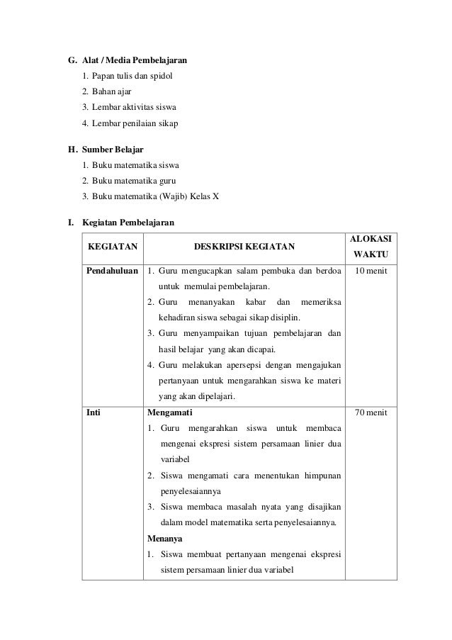 Rpp Sistem Persamaan Linear Dua Variabel