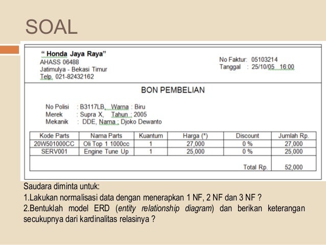 Contoh Soal Normalisasi Basis Data Dan Jawabannya