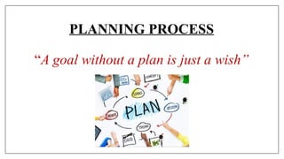 PLANNING PROCESS
“A goal without a plan is just a wish”
 