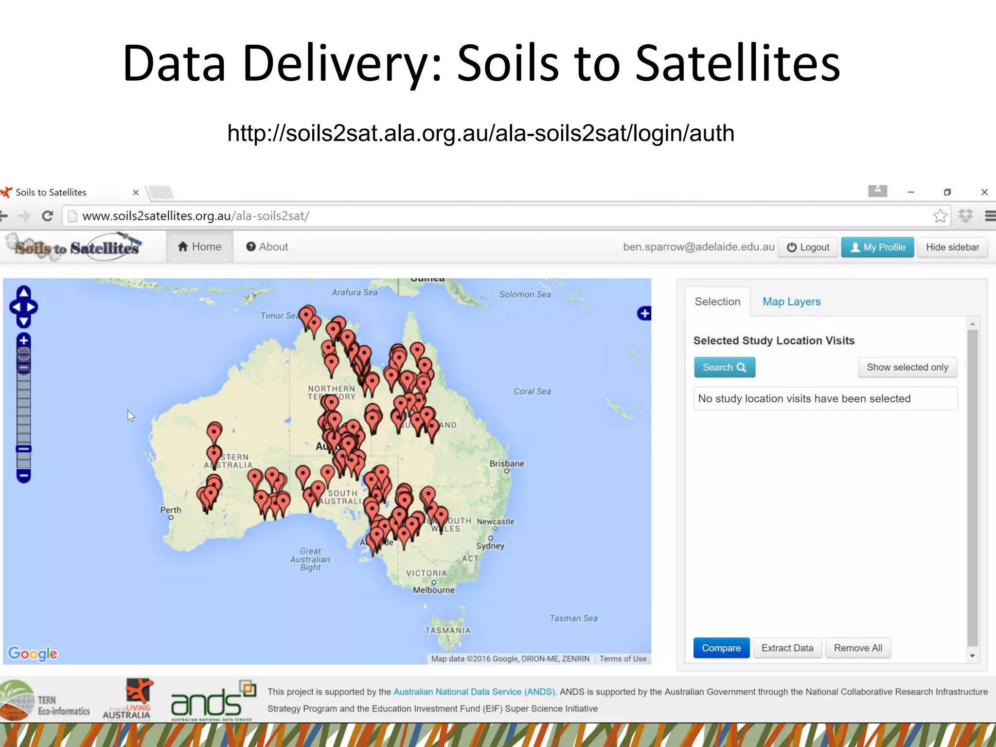 Data Delivery: Soils to Satellites
http://soils2sat.ala.org.au/ala-soils2sat/login/auth
 