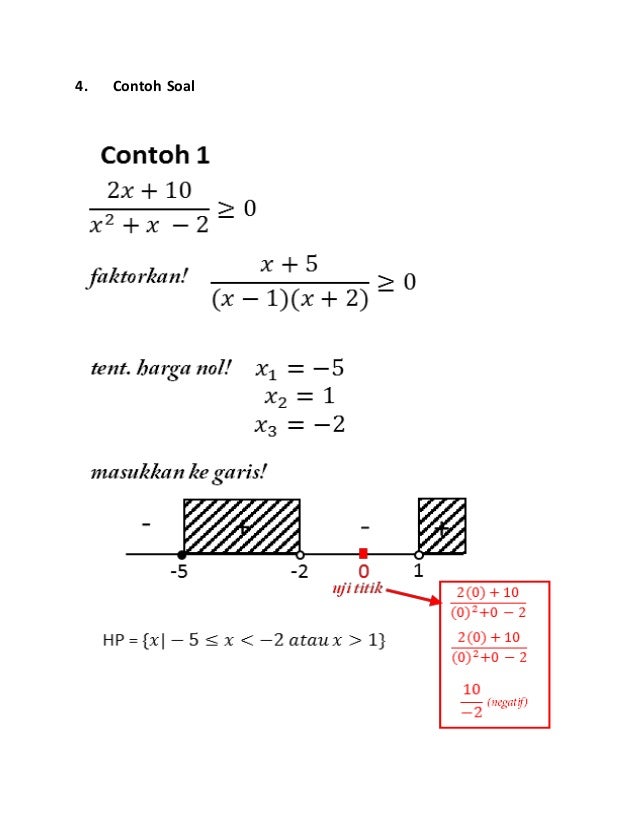 Contoh soal pertidaksamaan linear satu variabel dalam bentuk pecahan