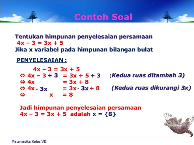 soal vii matematika kelas himpunan Pertidaksamaan satu variabel linear