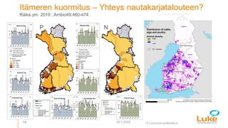 © Luonnonvarakeskus
Milk
Itämeren kuormitus – Yhteys nautakarjatalouteen?
Räike ym. 2019 . Ambio49:460-474
14 20.1.2020
P N
 