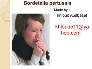 Bordetella pertussis
            Made by :
              khloud A.elbaset

             khloud511@ya
               hoo.com
 