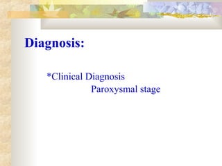 Diagnosis:
*Clinical Diagnosis
Paroxysmal stage
 