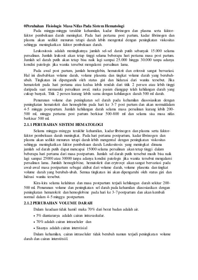 Perubahan Fisiologis Masa Nifas Pada Sistem Hematologi