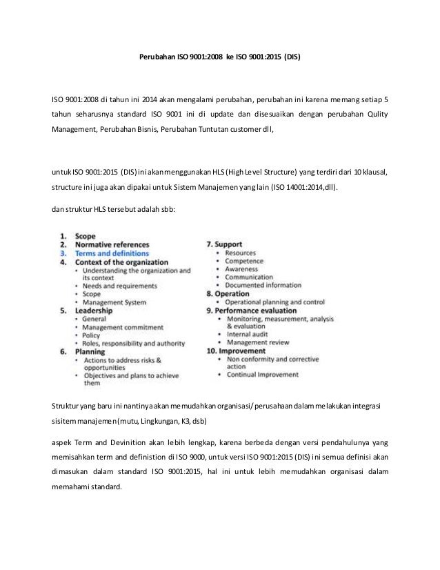 Perubahan Iso 9001 2008 Ke Iso 9001 2015 Dis