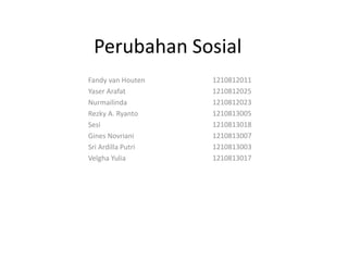Perubahan Sosial
1210812011
1210812025
1210812023
1210813005
1210813018
1210813007
1210813003
1210813017
Fandy van Houten
...