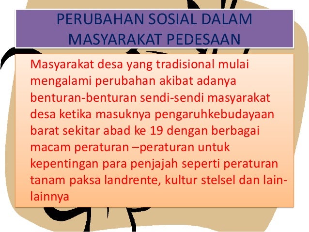 Perubahan Sosial Dalam Masyarakat Pedesaan