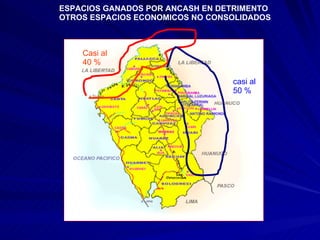 ESPACIOS GANADOS POR ANCASH EN DETRIMENTO  OTROS ESPACIOS ECONOMICOS NO CONSOLIDADOS Casi al  40 % casi al  50 % 
