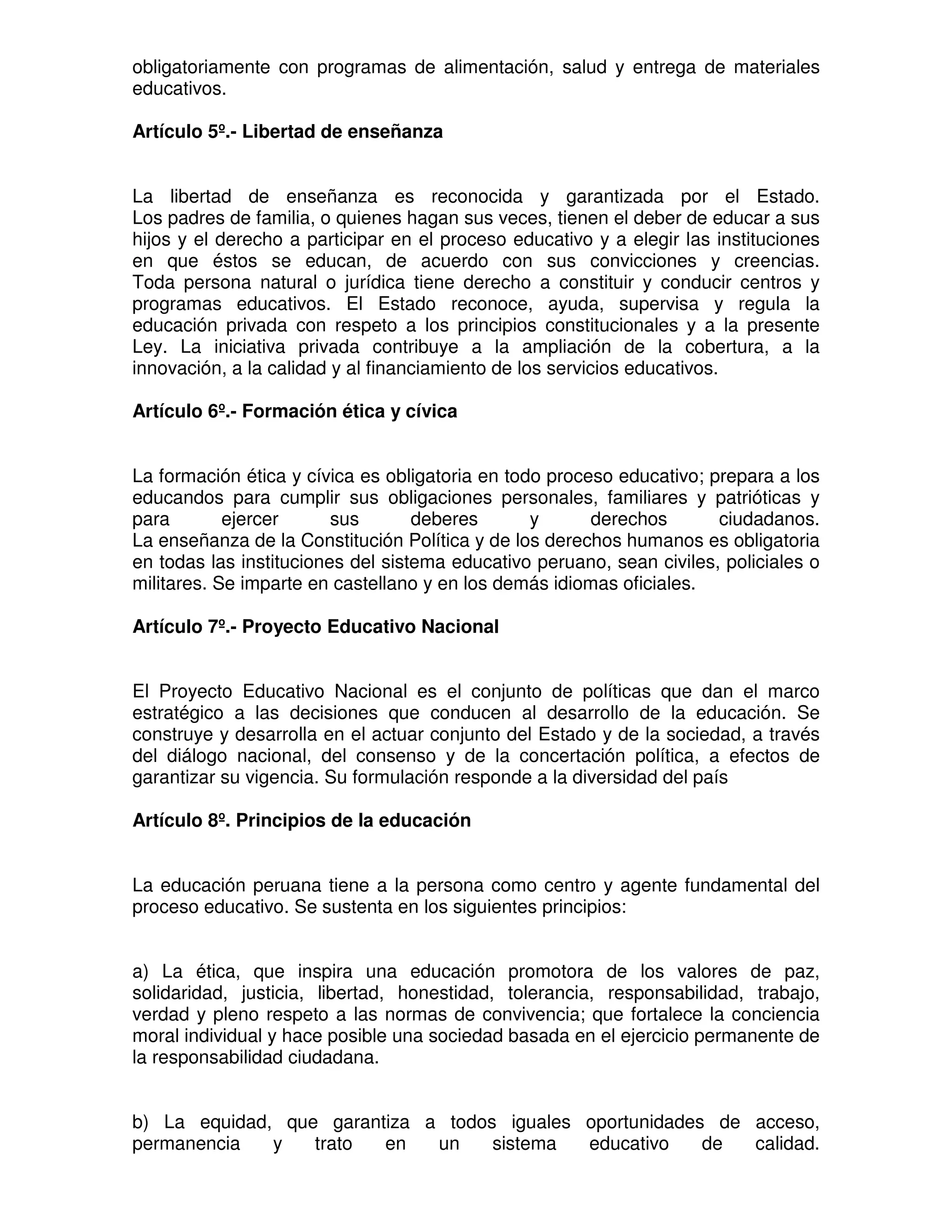 Peru ley general de educacion 28044 | PDF