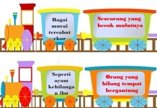 Orang yang
hilang tempat
bergantung
Seperti
ayam
kehilanga
n ibu
Seseorang yang
becok mulutnya
Bagai
murai
tercabut
ekor
 