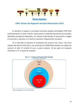 50
Parte Quinta:
FIPE: Sintesi del Rapporto Annuale Ristorazione 2015
Si riportano, di seguito, le principali conclusioni ...