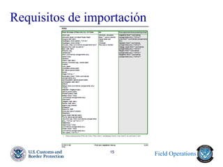 Field Operations 
15 
Requisitos de importación  