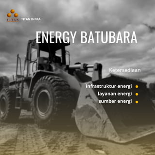 ENERGY BATUBARA
TITAN INFRA
Ketersediaan
infrastruktur energi
layanan energi
sumber energi
 