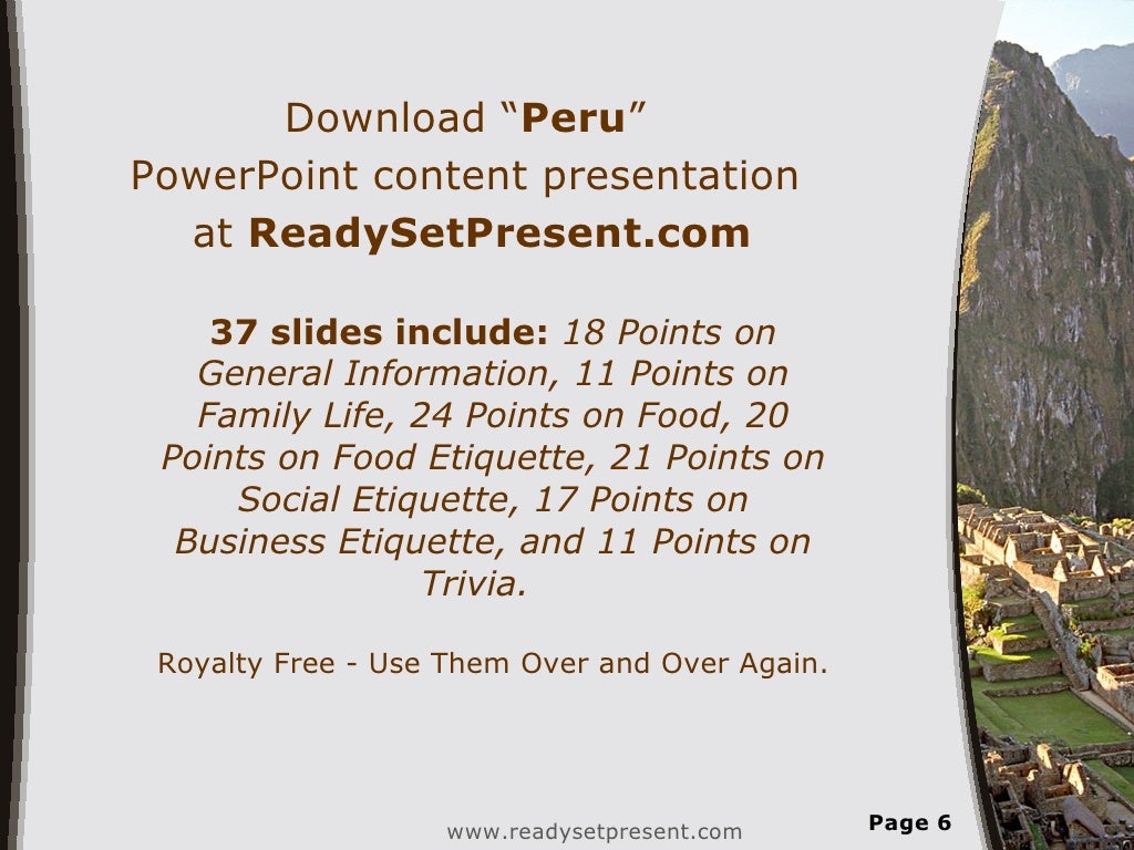 Peru Country PowerPoint Presentation Content