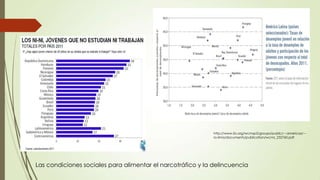 http://www.ilo.org/wcmsp5/groups/public/---americas/---
ro-lima/documents/publication/wcms_232760.pdf
Las condiciones sociales para alimentar el narcotráfico y la delincuencia
 