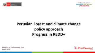 PERÚ LIMPIO
PERÚ NATURAL
Peruvian Forest and climate change
policy approach
Progress in REDD+
Ministry of Environment Peru
June, 2019
 