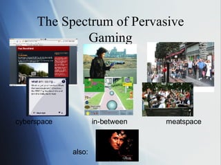The Spectrum of Pervasive Gaming cyberspace   in-between   meatspace also: 