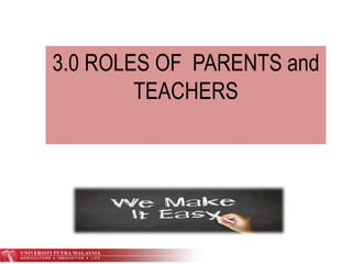 3.0 ROLES OF PARENTS and
TEACHERS
 