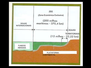 PLATAFORMA CONTINENTAL FUNDOS ABISSAIS ZEE (Zona Económica Exclusiva) ÀGUAS INTERNACIONAIS ÀGUAS TERRITORIAIS 