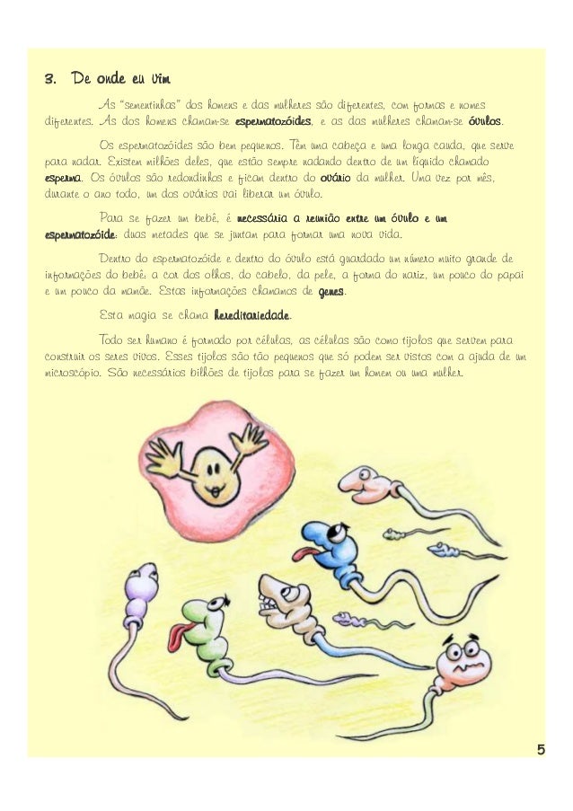 3. De onde eu vim
As “sementinhas” dos homens e das mulheres são diferentes, com formas e nomes
diferentes. As dos homens ...