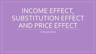 INCOME EFFECT,
SUBSTITUTION EFFECT
AND PRICE EFFECT
Dr Riyanka Baral
 