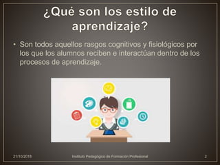 • Son todos aquellos rasgos cognitivos y fisiológicos por
los que los alumnos reciben e interactúan dentro de los
procesos...